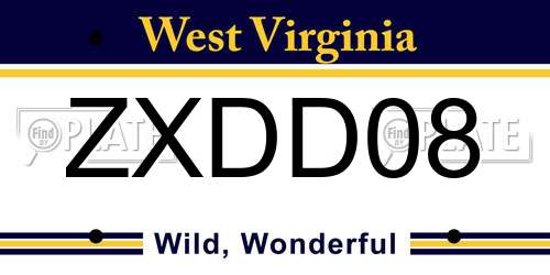 ZXDD08 West Virginia License Plate
