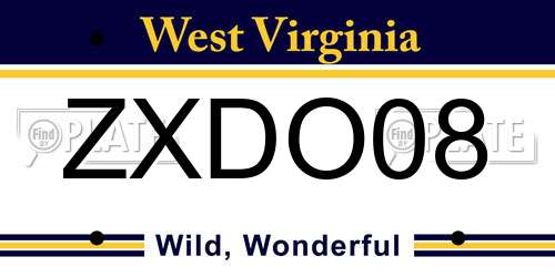 ZXDO08 West Virginia License Plate