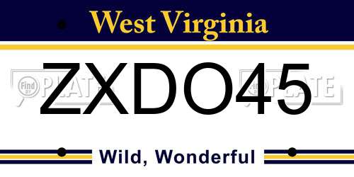 ZXDO45 West Virginia License Plate