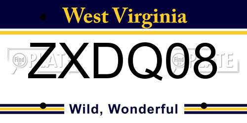 ZXDQ08 West Virginia License Plate