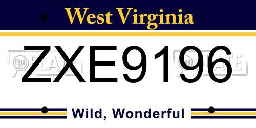 ZXE9196 West Virginia License Plate