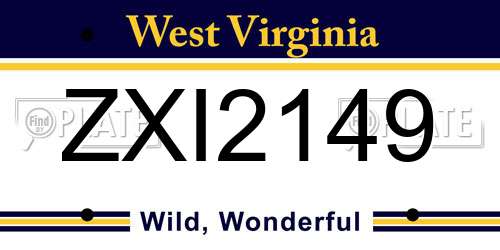 ZXI2149 West Virginia License Plate