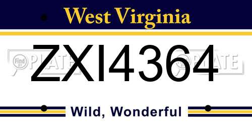 ZXI4364 West Virginia License Plate