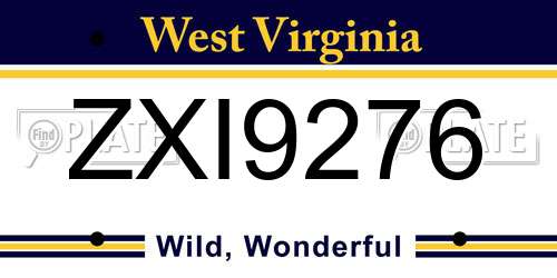 ZXI9276 West Virginia License Plate