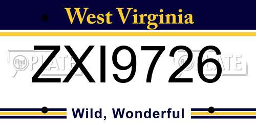 ZXI9726 West Virginia License Plate