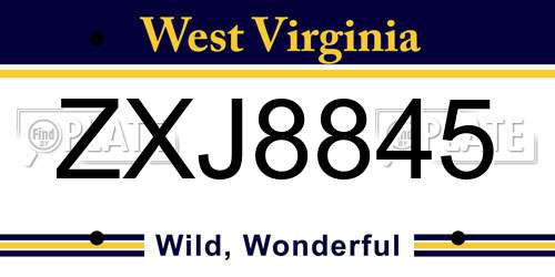 ZXJ8845 West Virginia License Plate