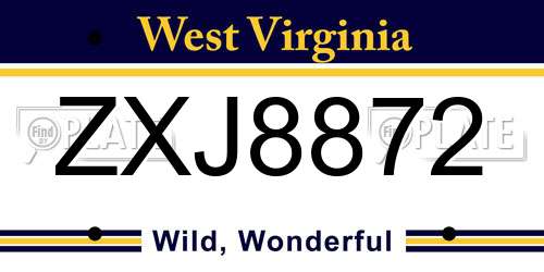 ZXJ8872 West Virginia License Plate
