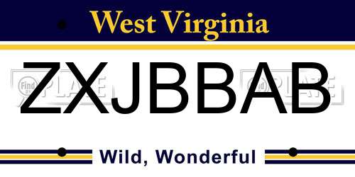 ZXJBBAB West Virginia License Plate