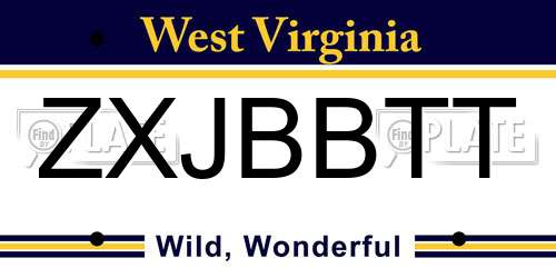 ZXJBBTT West Virginia License Plate