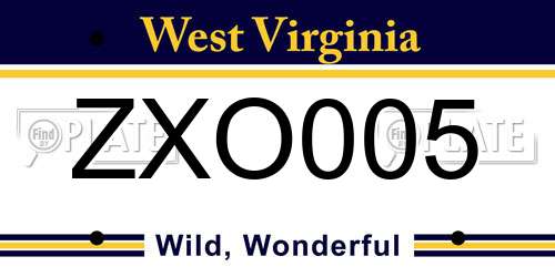 ZXO005 West Virginia License Plate