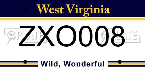 ZXO008 West Virginia License Plate