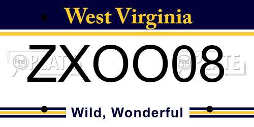 ZXOO08 West Virginia License Plate