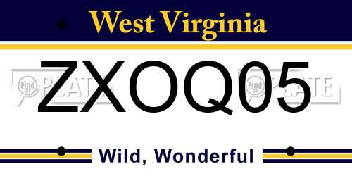 ZXOQ05 West Virginia License Plate