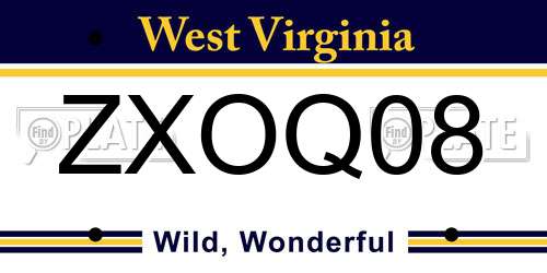 ZXOQ08 West Virginia License Plate