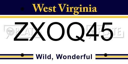 ZXOQ45 West Virginia License Plate