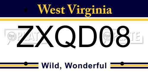 ZXQD08 West Virginia License Plate