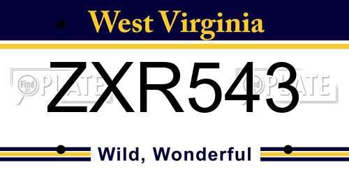 ZXR543 West Virginia License Plate
