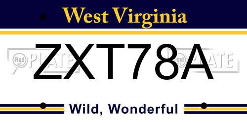 ZXT78A West Virginia License Plate