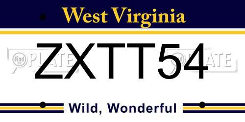 ZXTT54 West Virginia License Plate