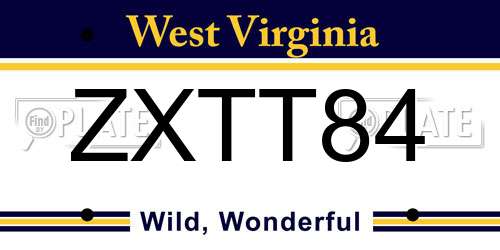 ZXTT84 West Virginia License Plate