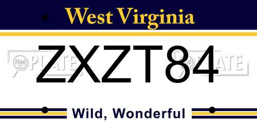 ZXZT84 West Virginia License Plate