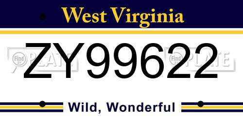 ZY99622 West Virginia License Plate