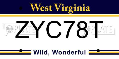 ZYC78T West Virginia License Plate