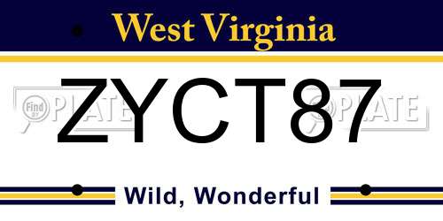 ZYCT87 West Virginia License Plate
