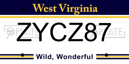 ZYCZ87 West Virginia License Plate