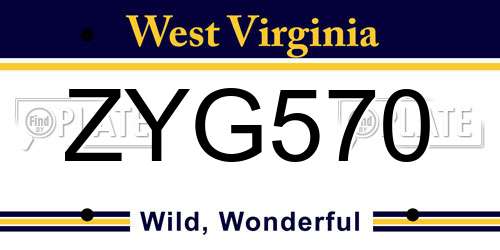 ZYG570 West Virginia License Plate