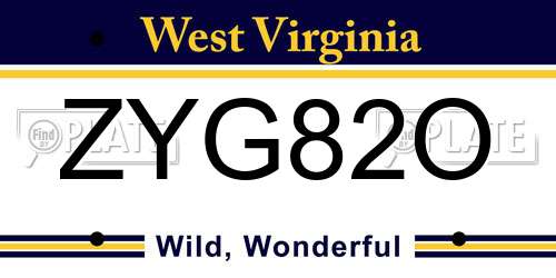 ZYG82O West Virginia License Plate
