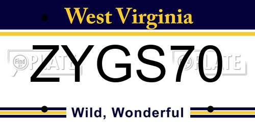 ZYGS70 West Virginia License Plate