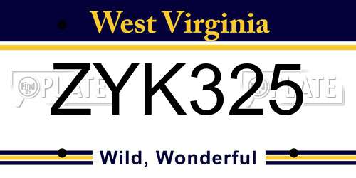 ZYK325 West Virginia License Plate