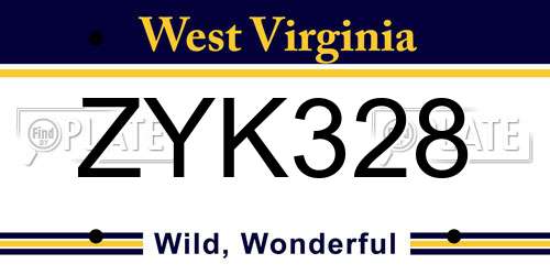 ZYK328 West Virginia License Plate