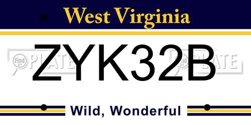 ZYK32B West Virginia License Plate