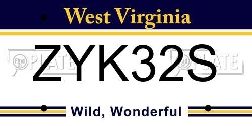 ZYK32S West Virginia License Plate