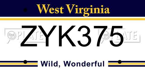 ZYK375 West Virginia License Plate