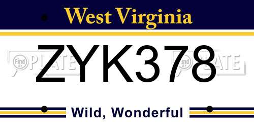 ZYK378 West Virginia License Plate