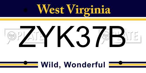 ZYK37B West Virginia License Plate