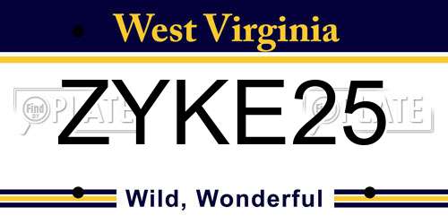 ZYKE25 West Virginia License Plate