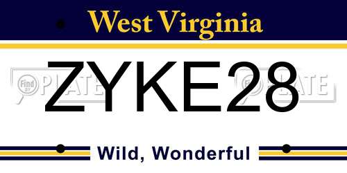 ZYKE28 West Virginia License Plate