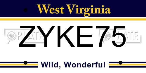 ZYKE75 West Virginia License Plate