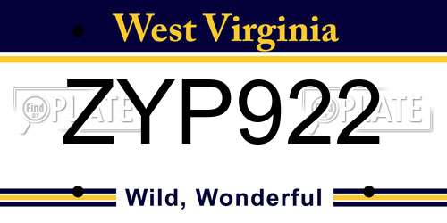 ZYP922 West Virginia License Plate