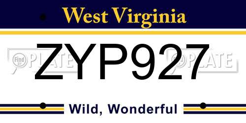 ZYP927 West Virginia License Plate