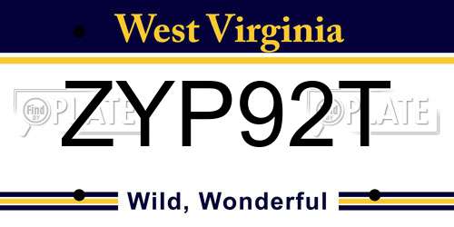 ZYP92T West Virginia License Plate