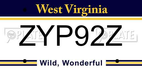 ZYP92Z West Virginia License Plate
