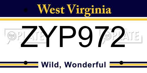 ZYP972 West Virginia License Plate