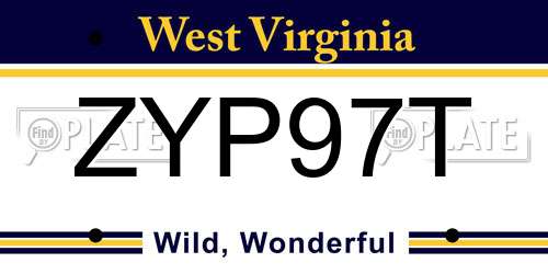 ZYP97T West Virginia License Plate