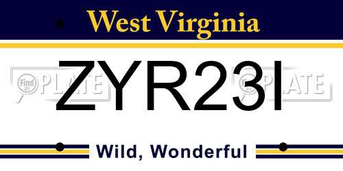 ZYR23I West Virginia License Plate