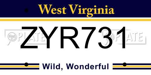ZYR731 West Virginia License Plate
